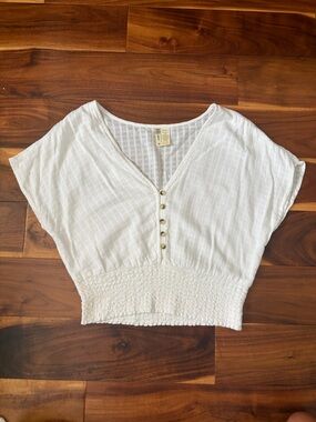 Japna Smocked Waist White Button-Front Women’s Top size Medium